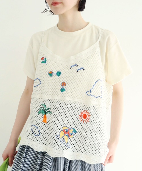 l'atelier du savon（アトリエドサボン）の「surfing　girl  刺繍　キャミ（ニット/セーター・レディース・ブラック/アイボリー・FREE）」の15枚目の写真