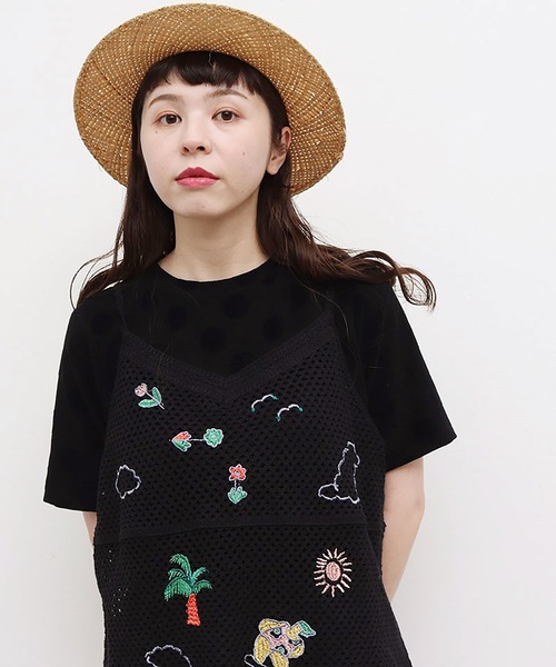 l'atelier du savon（アトリエドサボン）の「surfing　girl  刺繍　キャミ（ニット/セーター・レディース・ブラック/アイボリー・FREE）」の5枚目の写真