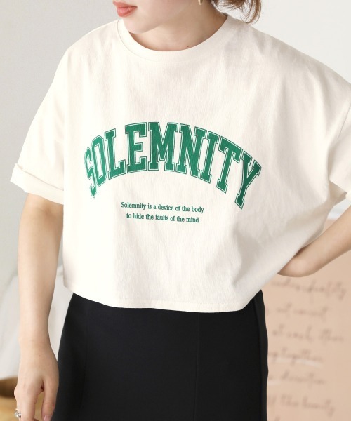 Bab(バブ)の「ショート丈カレッジロゴTシャツ(Tシャツ/カットソー・レディース・ネイビー/グレー/ブルー/グリーン・M)」の12枚目の写真