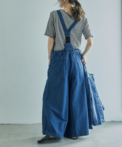 M-4L]カシュクールデザインデニムサロペット（サロペット