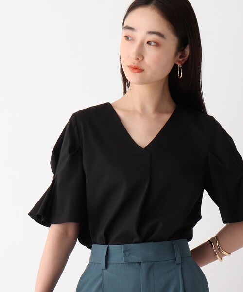 オペークドットクリップ　スリットスリーブトップス　ケープ　上品　黒　キレイ目　M OPAQUE CLIP オペーク ドットクリップ 半袖 Tシャツ ブラック