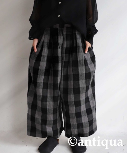antiqua(アンティカ)の「ダブルガーゼチェック柄パンツ(その他パンツ・キッズ・ブラック/ナチュラル・4/6/3/5)」の3枚目の写真