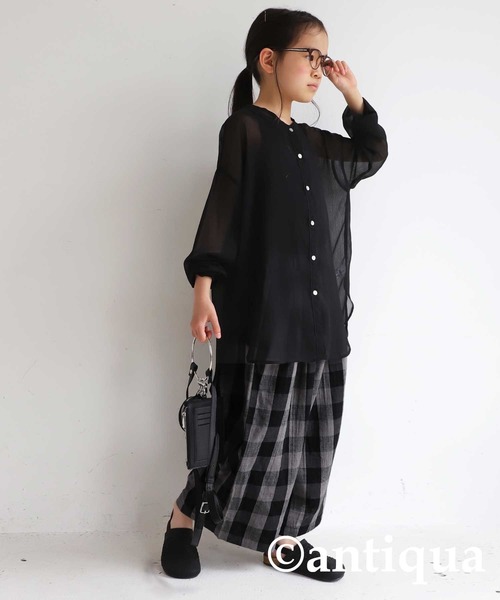 antiqua(アンティカ)の「ダブルガーゼチェック柄パンツ(その他パンツ・キッズ・ブラック/ナチュラル・4/6/3/5)」の4枚目の写真