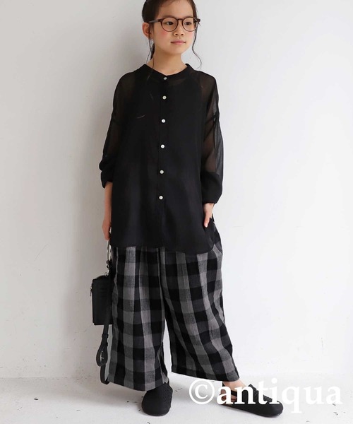 antiqua(アンティカ)の「ダブルガーゼチェック柄パンツ(その他パンツ・キッズ・ブラック/ナチュラル・4/6/3/5)」の5枚目の写真