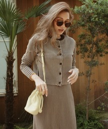 デザインストライプニットカーディガン