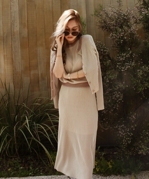 esutoreja（エストレジャ）の「デザインストライプニットカーディガン（カーディガン/ボレロ・レディース・ブラック/ベージュ/ブラウン・FREE）」の4枚目の写真