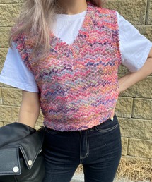 me+em select | ファンシーヤーンカラーループベスト【韓国製】(ベスト)