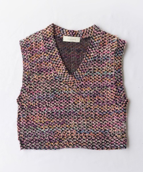 me+em select(ミームセレクト)の「ファンシーヤーンカラーループベスト【韓国製】(ベスト・レディース・ブラック/ピンク/ブルー・FREE)」の11枚目の写真