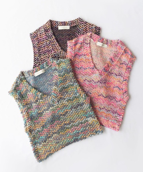 me+em select(ミームセレクト)の「ファンシーヤーンカラーループベスト【韓国製】(ベスト・レディース・ブラック/ピンク/ブルー・FREE)」の22枚目の写真