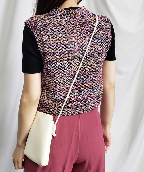 me+em select(ミームセレクト)の「ファンシーヤーンカラーループベスト【韓国製】(ベスト・レディース・ブラック/ピンク/ブルー・FREE)」の21枚目の写真