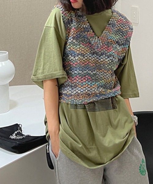 me+em select(ミームセレクト)の「ファンシーヤーンカラーループベスト【韓国製】(ベスト・レディース・ブラック/ピンク/ブルー・FREE)」の9枚目の写真