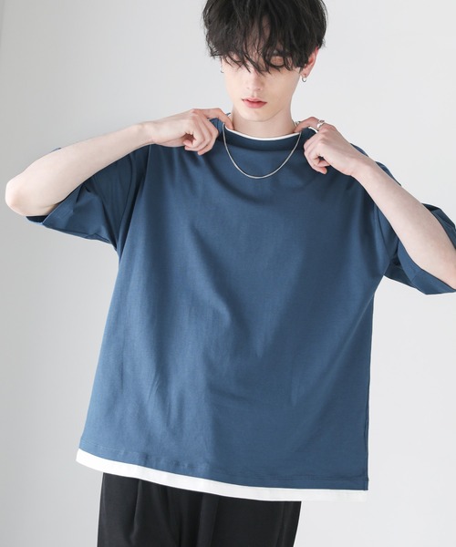 ASTRONOMY(アストロノミー)の「ルーズベーシックフェイクレイヤードTシャツ(Tシャツ/カットソー・メンズ・ブラック/グレー/ブルー系その他/ホワイト/ブラウン/サックスブルー/ワイン/チャコール/ベージュ・M/S/L/XL)」の8枚目の写真