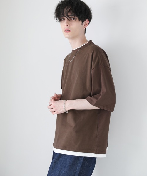 ASTRONOMY(アストロノミー)の「ルーズベーシックフェイクレイヤードTシャツ(Tシャツ/カットソー・メンズ・ブラック/グレー/ブルー系その他/ホワイト/ブラウン/サックスブルー/ワイン/チャコール/ベージュ・M/S/L/XL)」の5枚目の写真