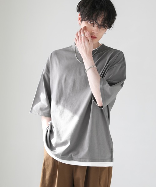 ASTRONOMY(アストロノミー)の「ルーズベーシックフェイクレイヤードTシャツ(Tシャツ/カットソー・メンズ・ブラック/グレー/ブルー系その他/ホワイト/ブラウン/サックスブルー/ワイン/チャコール/ベージュ・M/S/L/XL)」の3枚目の写真