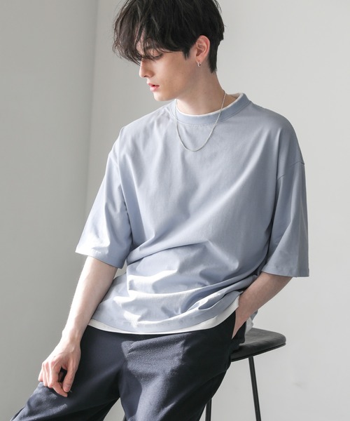ASTRONOMY(アストロノミー)の「ルーズベーシックフェイクレイヤードTシャツ(Tシャツ/カットソー・メンズ・ブラック/グレー/ブルー系その他/ホワイト/ブラウン/サックスブルー/ワイン/チャコール/ベージュ・M/S/L/XL)」の7枚目の写真