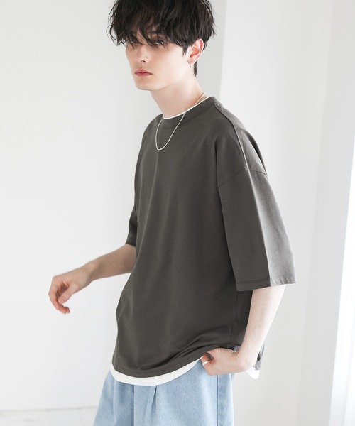 ASTRONOMY(アストロノミー)の「ルーズベーシックフェイクレイヤードTシャツ(Tシャツ/カットソー・メンズ・ブラック/グレー/ブルー系その他/ホワイト/ブラウン/サックスブルー/ワイン/チャコール/ベージュ・M/S/L/XL)」の4枚目の写真