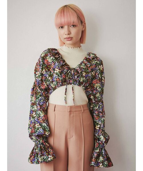 merry jenny（メリージェニー）の「gardenショートフリルブラウス（シャツ/ブラウス・レディース・ブラウン/ネイビー・FREE）」の3枚目の写真