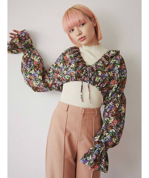 merry jenny（メリージェニー）の「gardenショートフリルブラウス（シャツ/ブラウス・レディース・ブラウン/ネイビー・FREE）」の5枚目の写真