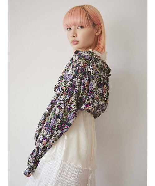 merry jenny（メリージェニー）の「gardenショートフリルブラウス（シャツ/ブラウス・レディース・ブラウン/ネイビー・FREE）」の11枚目の写真