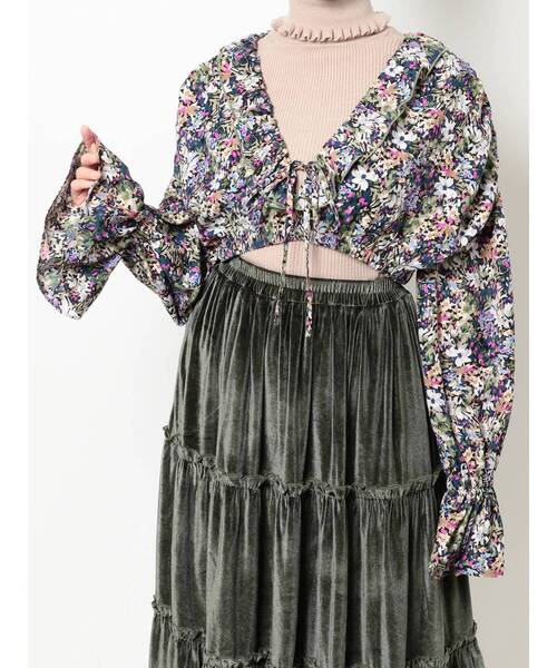 merry jenny（メリージェニー）の「gardenショートフリルブラウス（シャツ/ブラウス・レディース・ブラウン/ネイビー・FREE）」の14枚目の写真