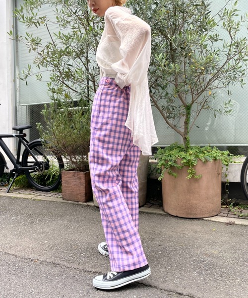 CIAOPANIC(チャオパニック)の「【2022AWアイテム】スタッフお勧め、チェックスラックスパンツ(スラックス・レディース・ベージュ/ピンク/オレンジ・SMALL/MEDIUM)」の17枚目の写真