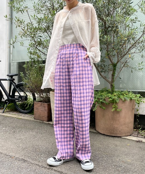 CIAOPANIC(チャオパニック)の「【2022AWアイテム】スタッフお勧め、チェックスラックスパンツ(スラックス・レディース・ベージュ/ピンク/オレンジ・SMALL/MEDIUM)」の15枚目の写真