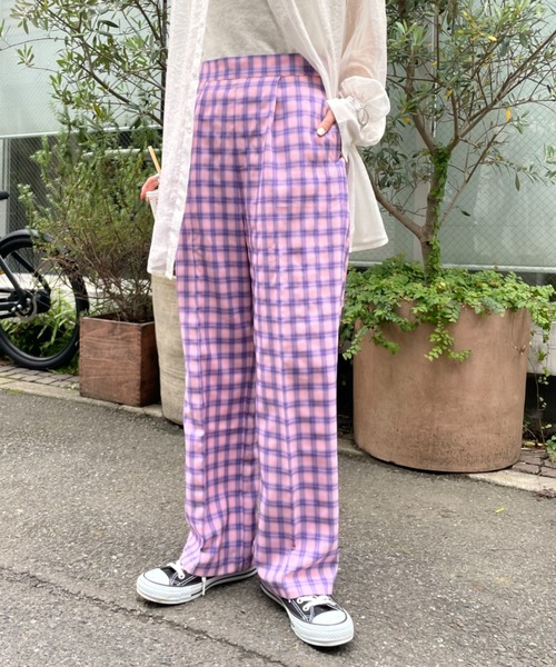 CIAOPANIC(チャオパニック)の「【2022AWアイテム】スタッフお勧め、チェックスラックスパンツ(スラックス・レディース・ベージュ/ピンク/オレンジ・SMALL/MEDIUM)」の4枚目の写真