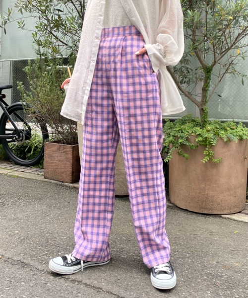 CIAOPANIC(チャオパニック)の「【2022AWアイテム】スタッフお勧め、チェックスラックスパンツ(スラックス・レディース・ベージュ/ピンク/オレンジ・SMALL/MEDIUM)」の5枚目の写真