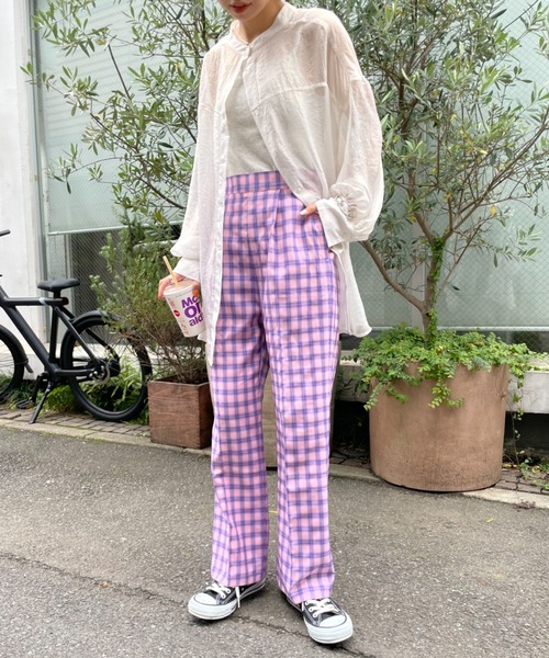 CIAOPANIC(チャオパニック)の「【2022AWアイテム】スタッフお勧め、チェックスラックスパンツ(スラックス・レディース・ベージュ/ピンク/オレンジ・SMALL/MEDIUM)」の11枚目の写真