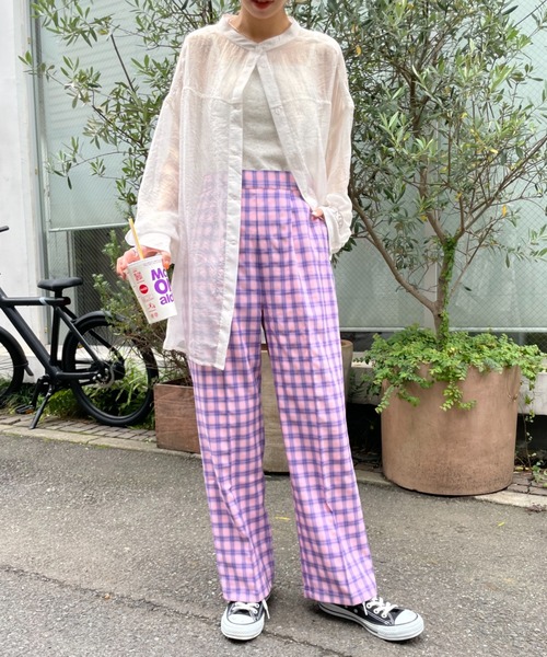 CIAOPANIC(チャオパニック)の「【2022AWアイテム】スタッフお勧め、チェックスラックスパンツ(スラックス・レディース・ベージュ/ピンク/オレンジ・SMALL/MEDIUM)」の8枚目の写真