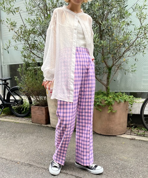 CIAOPANIC(チャオパニック)の「【2022AWアイテム】スタッフお勧め、チェックスラックスパンツ(スラックス・レディース・ベージュ/ピンク/オレンジ・SMALL/MEDIUM)」の9枚目の写真