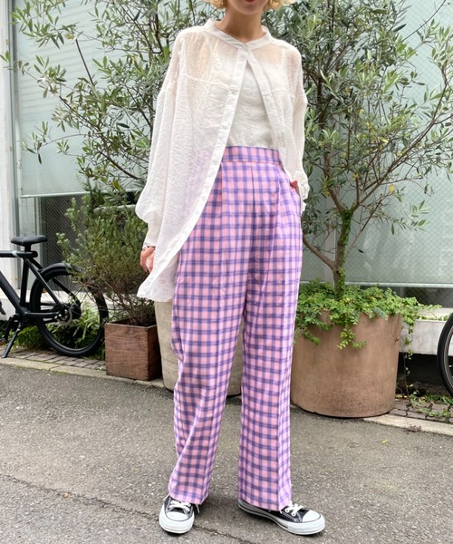 CIAOPANIC(チャオパニック)の「【2022AWアイテム】スタッフお勧め、チェックスラックスパンツ(スラックス・レディース・ベージュ/ピンク/オレンジ・SMALL/MEDIUM)」の10枚目の写真