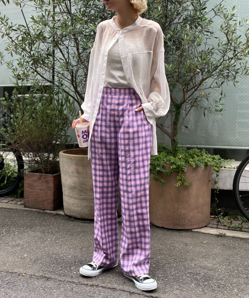 CIAOPANIC(チャオパニック)の「【2022AWアイテム】スタッフお勧め、チェックスラックスパンツ(スラックス・レディース・ベージュ/ピンク/オレンジ・SMALL/MEDIUM)」の13枚目の写真