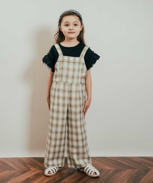 a.v.v（アーヴェヴェ）の「[160]ワイドシルエットサロペット（サロペット/オーバーオール・キッズ・ブルー/ミント・160）」の5枚目の写真