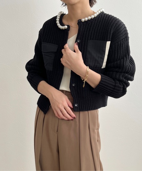 エイミーロウ　パール付きミリタリーニットカーデ Eimee Law（エイミーロウ）の「パール付きミリタリーニット