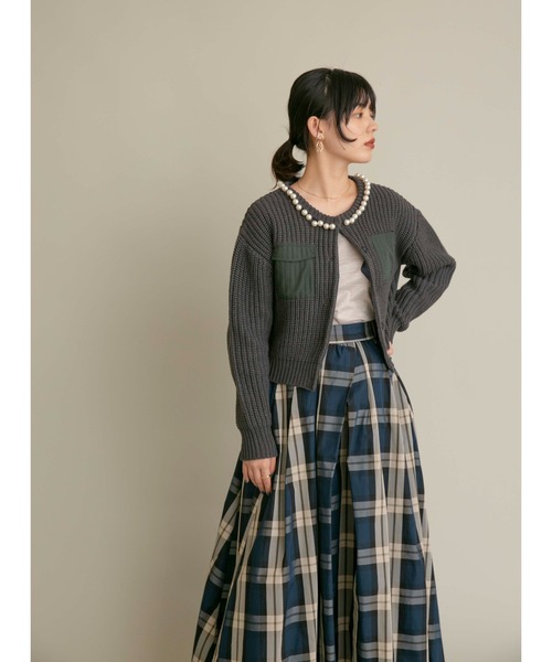 エイミーロウ　パール付きミリタリーニットカーデ Eimee Law（エイミーロウ）の「パール付きミリタリーニット
