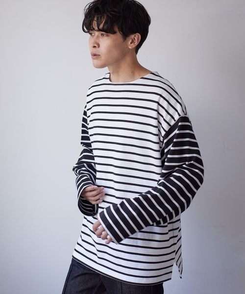 LOWRYS FARM（ローリーズファーム）の「ＵＳＡＢＩＧボーダー　124957（Tシャツ/カットソー・メンズ・ホワイト/ブラック/ブラウン・MEDIUM/LARGE）」の2枚目の写真