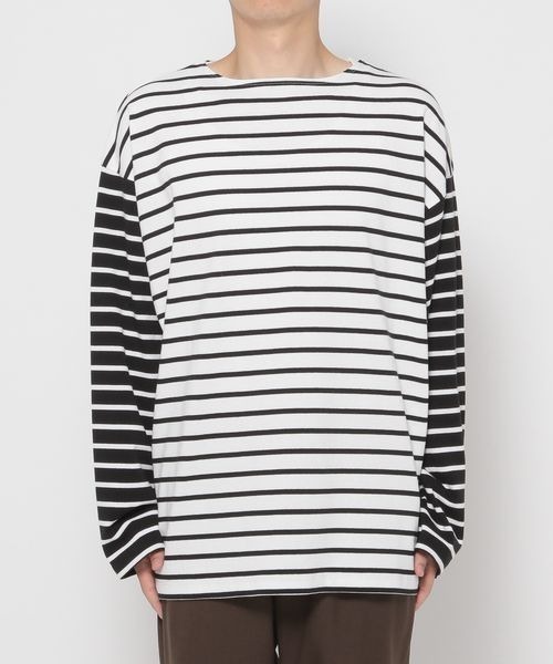 LOWRYS FARM（ローリーズファーム）の「ＵＳＡＢＩＧボーダー　124957（Tシャツ/カットソー・メンズ・ホワイト/ブラック/ブラウン・MEDIUM/LARGE）」の4枚目の写真