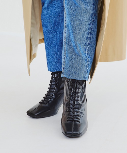 ORiental TRaffic（オリエンタルトラフィック）の「レースアップストレッチミドルブーツ 21420（ブーツ・レディース・ホワイト/ブラック/ガンメタ・LL/S/M/L/3L/SS）」の18枚目の写真