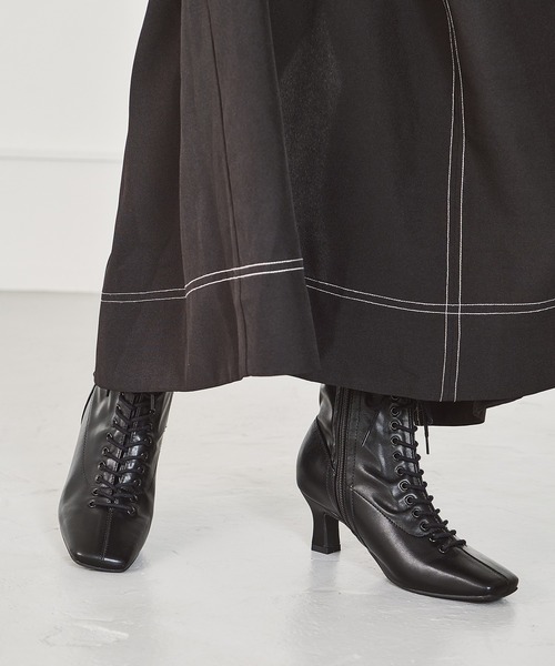 ORiental TRaffic（オリエンタルトラフィック）の「レースアップストレッチミドルブーツ 21420（ブーツ・レディース・ホワイト/ブラック/ガンメタ・LL/S/M/L/3L/SS）」の22枚目の写真