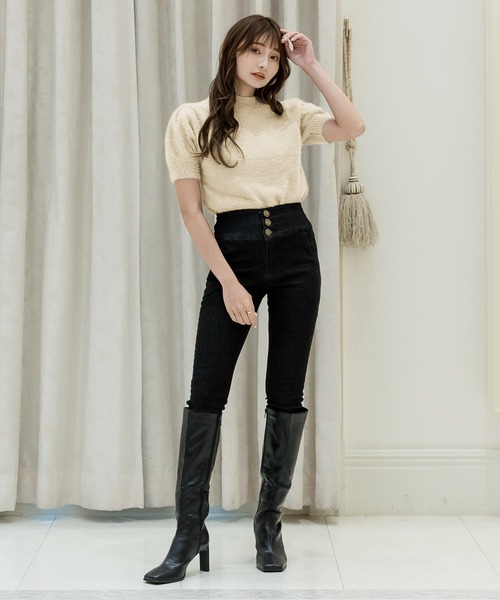 Julia Boutique（ジュリアブティック）の「シャギータッチ半袖ニットトップス/22508（ニット/セーター・レディース・オフホワイト/ブラック/グレー/ピンク・ONE）」の6枚目の写真