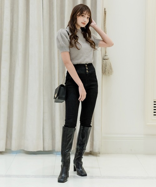 Julia Boutique（ジュリアブティック）の「シャギータッチ半袖ニットトップス/22508（ニット/セーター・レディース・オフホワイト/ブラック/グレー/ピンク・ONE）」の10枚目の写真