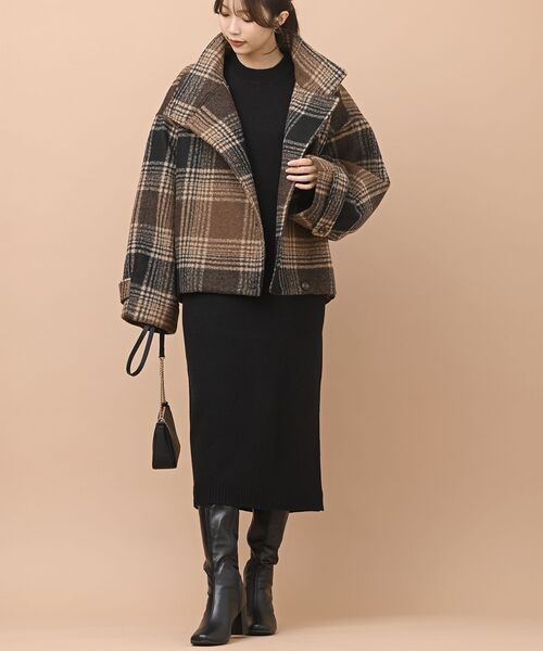 rps（アールピーエス）の「チェック柄ショート丈スタンドカラーコート（その他アウター・レディース・ブラウン/グリーン・M/L）」の21枚目の写真