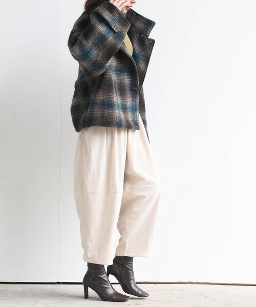 rps（アールピーエス）の「チェック柄ショート丈スタンドカラーコート（その他アウター・レディース・ブラウン/グリーン・M/L）」の7枚目の写真