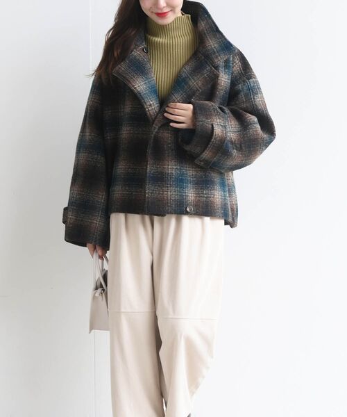 rps（アールピーエス）の「チェック柄ショート丈スタンドカラーコート（その他アウター・レディース・ブラウン/グリーン・M/L）」の19枚目の写真