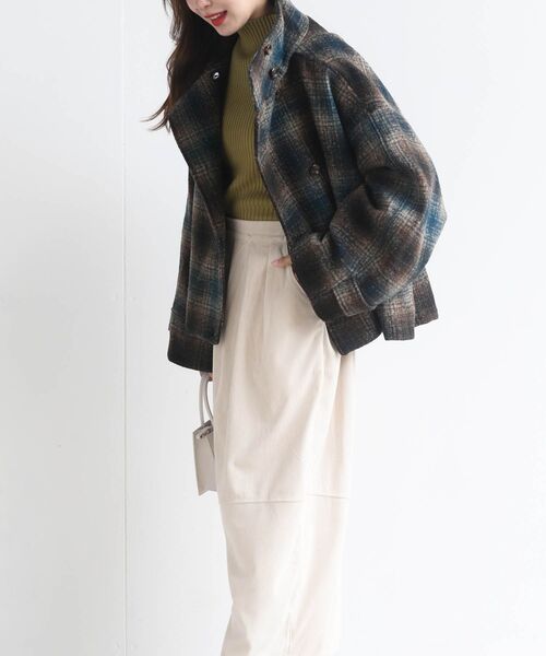 rps（アールピーエス）の「チェック柄ショート丈スタンドカラーコート（その他アウター・レディース・ブラウン/グリーン・M/L）」の5枚目の写真