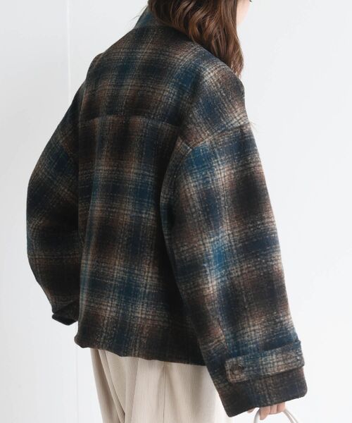 rps（アールピーエス）の「チェック柄ショート丈スタンドカラーコート（その他アウター・レディース・ブラウン/グリーン・M/L）」の22枚目の写真
