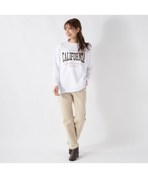Ocean Pacific(オーシャンパシフィック)の「Ocean Pacific/オーシャンパシフィック コットン カリフォルニア カレッジ ロゴ プリント ドロップショルダー クルーネック 長袖 Tシャツ ロンT(Tシャツ/カットソー・レディース・ベージュ/グリーン/ホワイト/ヘザーグレー/チャコールグレー・L/M/XL)」の9枚目の写真
