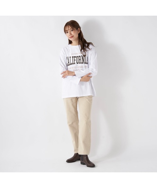 Ocean Pacific(オーシャンパシフィック)の「Ocean Pacific/オーシャンパシフィック コットン カリフォルニア カレッジ ロゴ プリント ドロップショルダー クルーネック 長袖 Tシャツ ロンT(Tシャツ/カットソー・レディース・ベージュ/グリーン/ホワイト/ヘザーグレー/チャコールグレー・L/M/XL)」の10枚目の写真