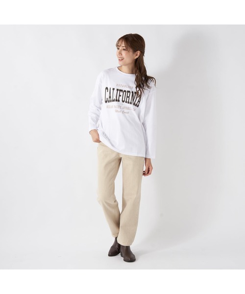 Ocean Pacific(オーシャンパシフィック)の「Ocean Pacific/オーシャンパシフィック コットン カリフォルニア カレッジ ロゴ プリント ドロップショルダー クルーネック 長袖 Tシャツ ロンT(Tシャツ/カットソー・レディース・ベージュ/グリーン/ホワイト/ヘザーグレー/チャコールグレー・L/M/XL)」の11枚目の写真